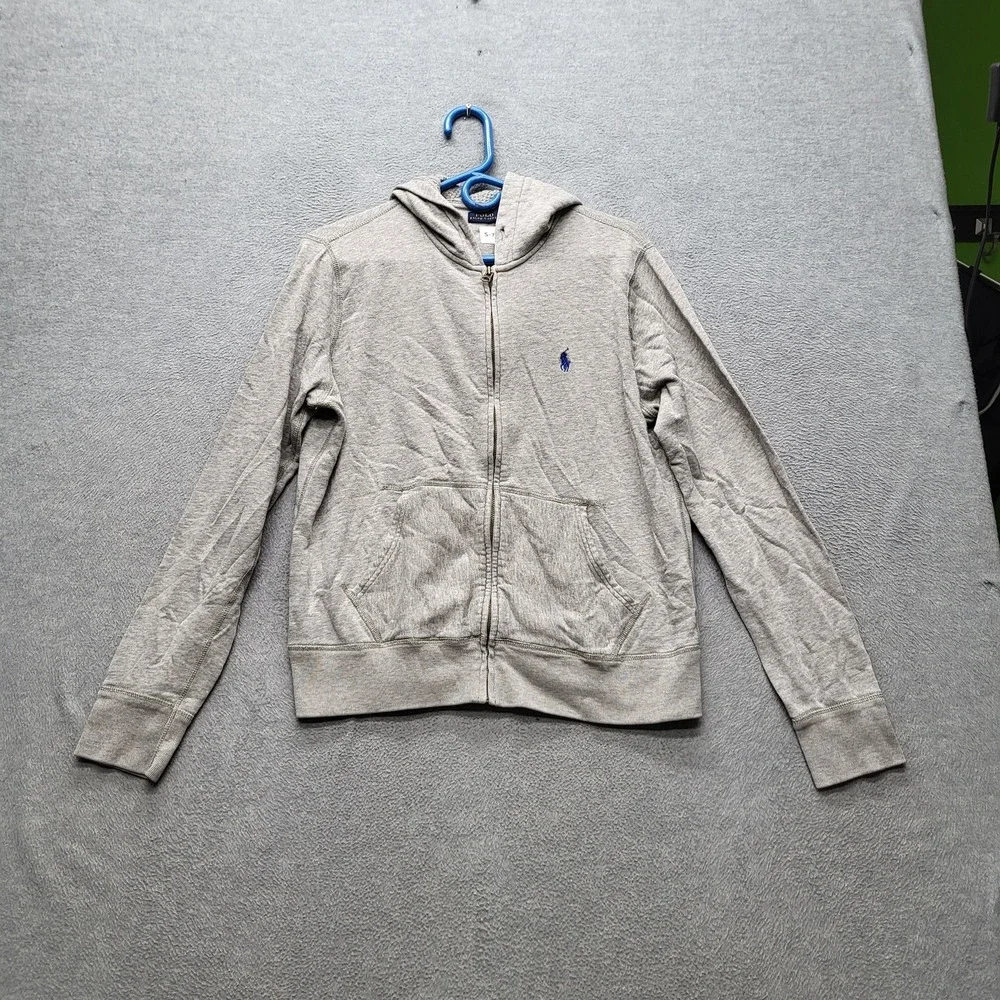 Polo Ralph Lauren‎ Men Hoodie XL Gray Pony Embroidery Logo Zipper Long Sleeve